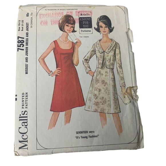 Vintage 60s McCalls 7587 Pattern Junior Misses 9-18 Sheath Dress Jacket Cut - Picture 1 of 4